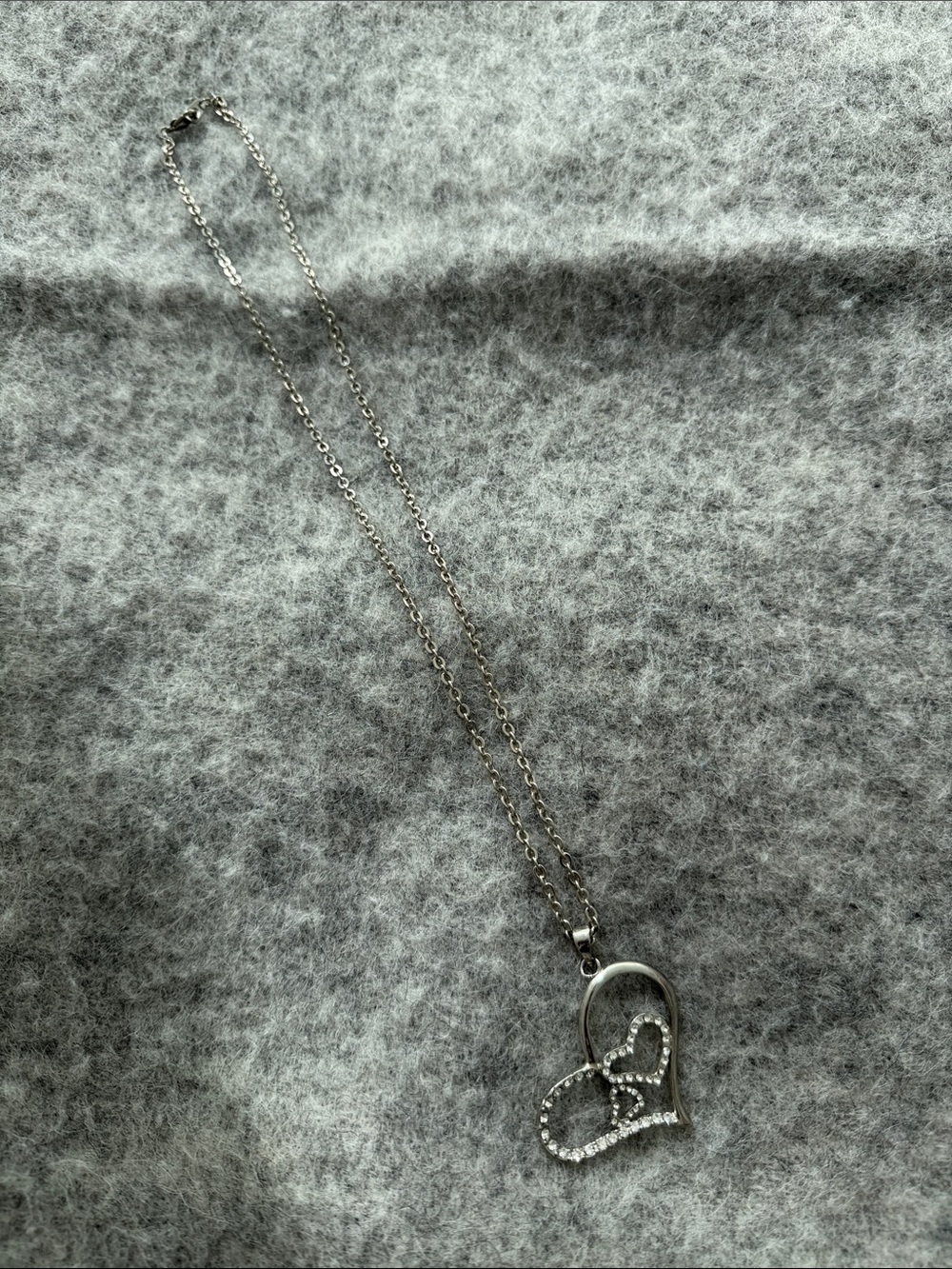 Silver Heart Pendant Necklace with Crystal Accent - Women Jewelry